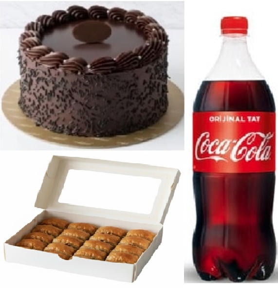 2-3 Kişilik Çikolatalı Yaş Pasta (1 Adet), 1 kg Cevizli Baklava (1 Adet), 1 Litre Kola (1 Adet) İstanbul pasta