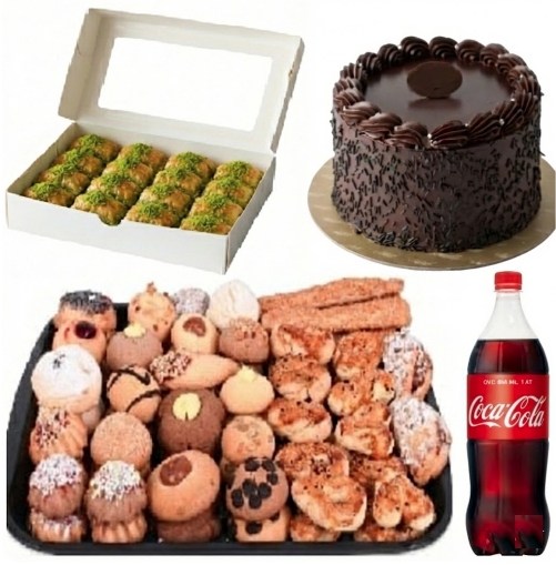 6-9 Kişilik Çikolatalı Yaş Pasta + Kuru Pasta + Fıstıklı Baklava Menü İstanbul pasta