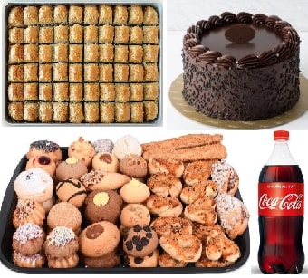 Çay Saati Tam Takım: Kuru Pasta Baklava Çikolatalı Pasta ve Kola İstanbul pasta