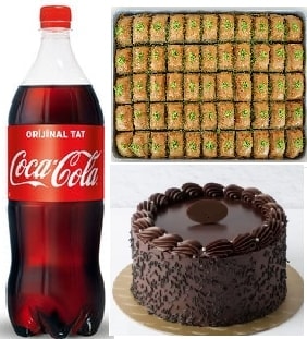 Klasik Çikolatalı Pasta 1 kg Fıstıklı Baklava ve 1 Litre Cola Seti İstanbul pasta