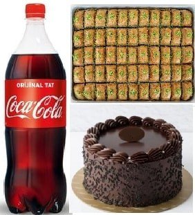 Klasik Çikolatalı Pasta 1 kg Fıstıklı Baklava ve 1 Litre Cola Seti İstanbul pasta